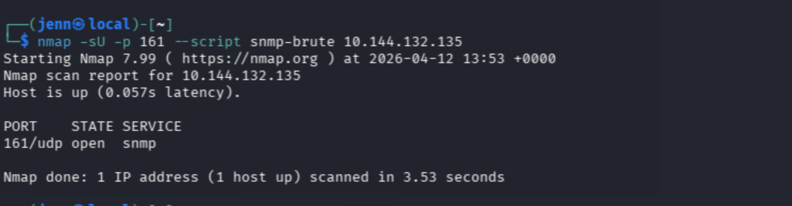 SNMP port 161 open — snmp-brute running